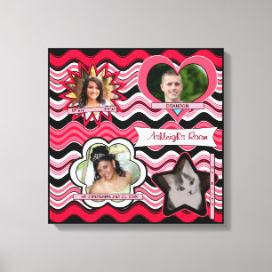 Funky Red, Black, White Photo Wall Hanging Canvas Afdruk