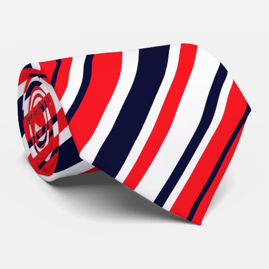 Funky Red Blue White Stripes Print Pattern Stropda Stropdas (Opgerold)