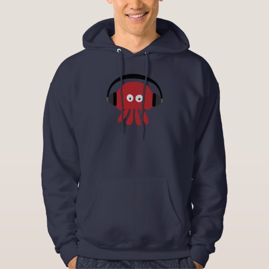 Funky Red DJ Jellyfish Navy Hoody (Voorkant)