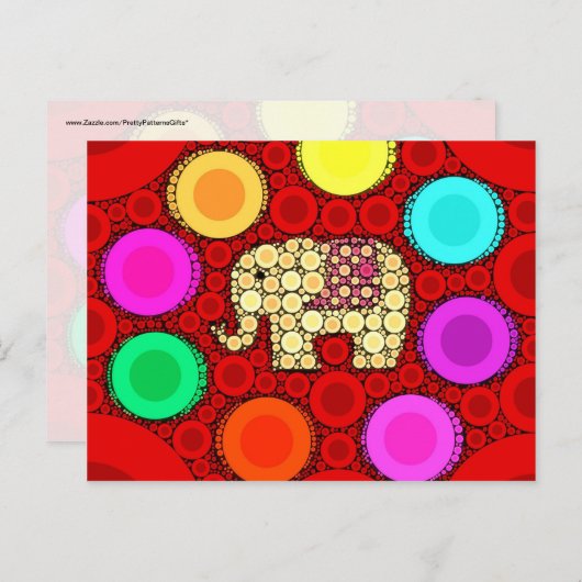Funky Red Elephant Concentric Circles Mosaic Briefkaart (Voorkant / Achterkant)