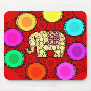 Funky Red Elephant Concentric Circles Mosaic Muismat