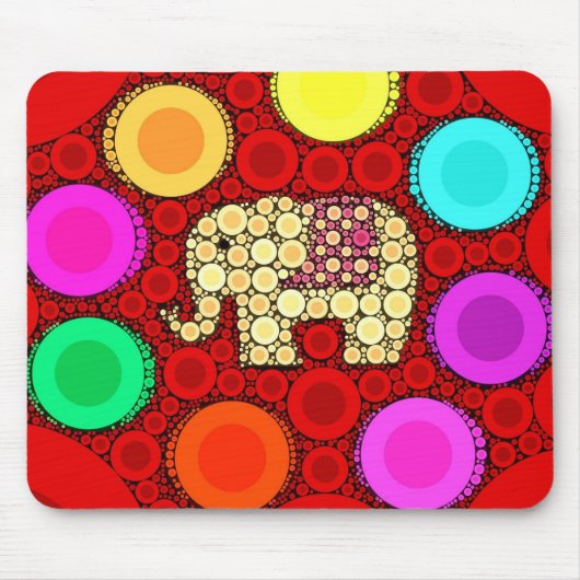 Funky Red Elephant Concentric Circles Mosaic Muismat (Voorkant)