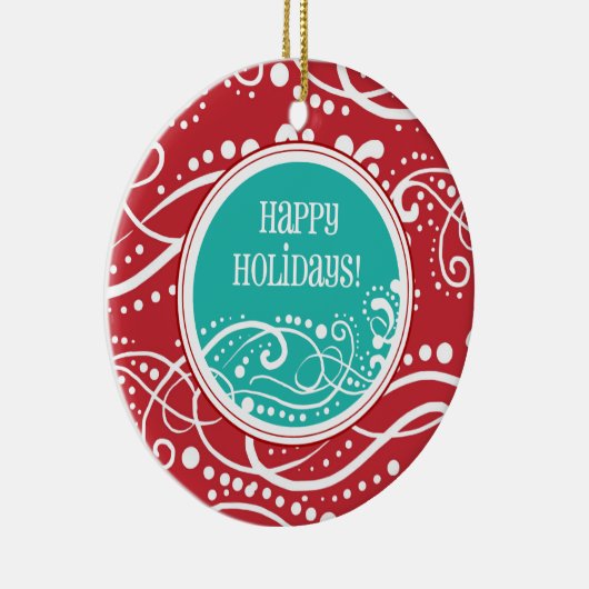 Funky Red- en Blauwgroen Swirl-kerstversieringen Keramisch Ornament (Rechts)