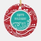 Funky Red- en Blauwgroen Swirl-kerstversieringen Keramisch Ornament (Voorkant)