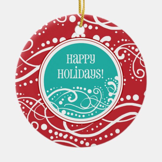 Funky Red- en Blauwgroen Swirl-kerstversieringen Keramisch Ornament (Voorkant)