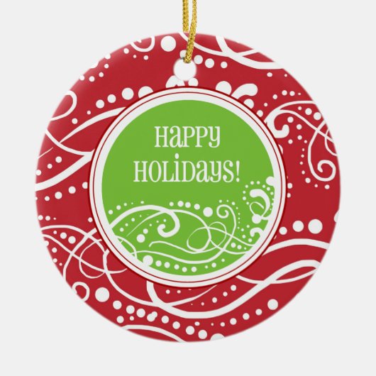 Funky Red- en Green Swirl-kerstversieringen Keramisch Ornament (Voorkant)