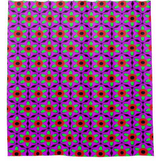 Funky Red en Paarse Fuchsia Flower Pattern Douchegordijn (Voorkant)