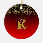 Funky Red Gold Glitter Stylish Monogramed Custom Keramisch Ornament (Voorkant)