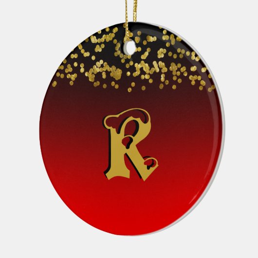 Funky Red Gold Glitter Stylish Monogramed Custom Keramisch Ornament (Links)