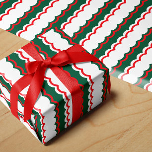 Funky Red Green en White Scallop Stripe Cadeaupapier