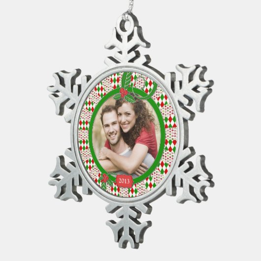 Funky Red Green Family Foto Kerstmis Tin Sneeuwvlok Ornament (Rechts)