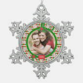 Funky Red Green Family Foto Kerstmis Tin Sneeuwvlok Ornament (Voorkant)