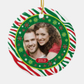 Funky Red Green Zebra Print Familie Foto Kerstmis Keramisch Ornament (Voorkant)