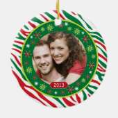 Funky Red Green Zebra Print Familie Foto Kerstmis Keramisch Ornament (Achterkant)