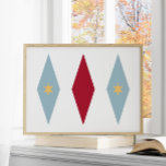 Funky Red Light Blue Yellow Stars Argyle Mid Mod Poster<br><div class="desc">Dit moderne,  geïnspireerde poster uit het midden van de eeuw heeft 3 grote diamanten met 2 sterren in het midden,  in een combinatie van de kleuren lichtblauw,  rood en geel. Dit zou een leuke aanvulling zijn op je muren!</div>