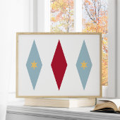 Funky Red Light Blue Yellow Stars Argyle Mid Mod Poster