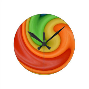 Funky Red Oranje Yellow & Green Swirly Ronde Klok