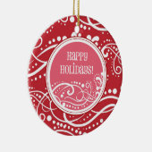 Funky Red & Pink Swirl-kerstversieringen Keramisch Ornament (Rechts)
