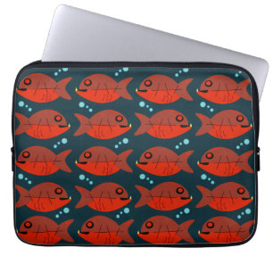 Funky Red Retro Piranha Fish Art Patroon Laptop Sleeve