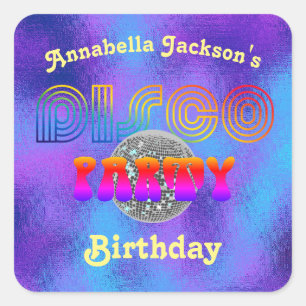 Funky Regenboog Disco Feest op Paarse Folie Vierkante Sticker