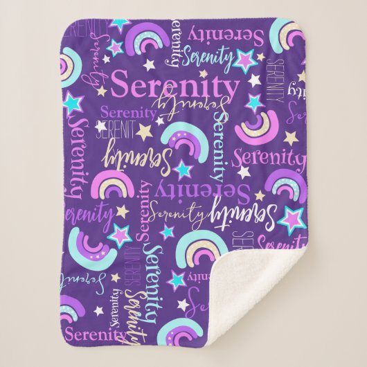 Funky regenboog sterren paarse meisjes naam kleurr sherpa deken (Voorkant)