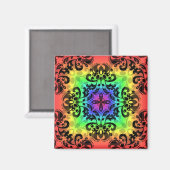 Funky regenboog vierkant damast magneet (Voorkant / Achterkant)