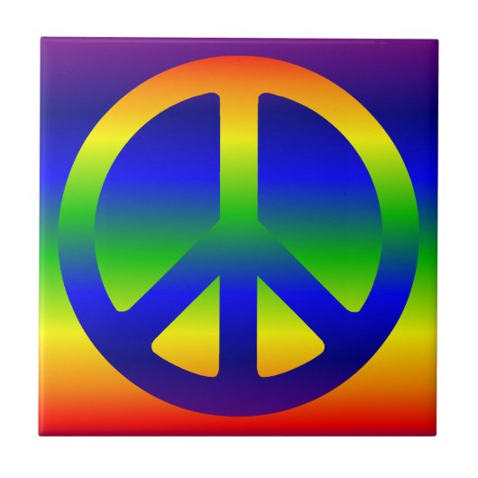 Funky Regenboog Vredessymbool Tegeltje (Voorkant)