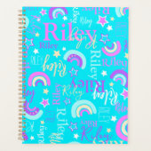Funky regenboogsterren aqua kinder kleurrijk planner (Voorkant)