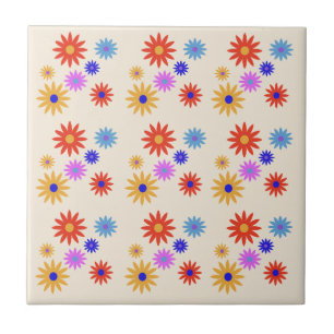 Funky Retro 70s Abstracte Daisy Flowers Print Beig Tegeltje