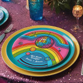 Funky Retro 70's Disco Rainbow Groovy Mirror Ball Papieren Bordje