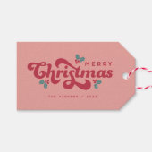 Funky Retro 70s Holly Jolly Christmas Cadeaulabel (Voorkant (Horizontaal))