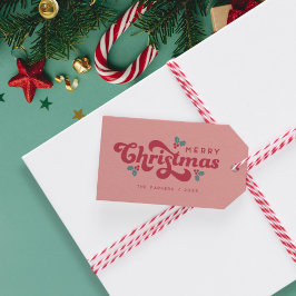 Funky Retro 70s Holly Jolly Christmas Cadeaulabel