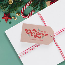 Funky Retro 70s Holly Jolly Christmas Cadeaulabel