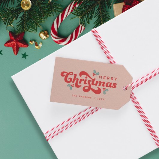 Funky Retro 70s Holly Jolly Christmas Cadeaulabel