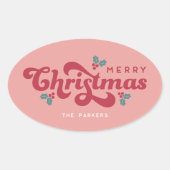 Funky Retro 70s Holly Jolly Christmas Ovale Sticker (Voorkant)