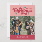 Funky Retro 70s Merry Christmas Foto Feestdagenkaart (Voorkant)