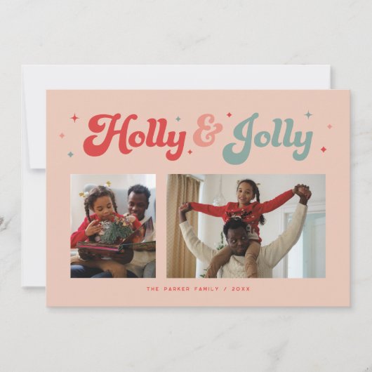 Funky Retro 70s Merry Christmas Foto Feestdagenkaart (Voorkant)