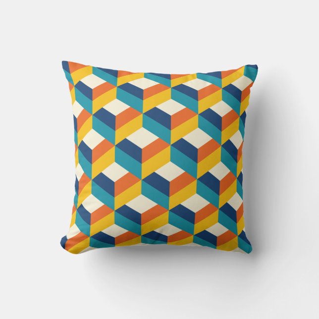 Funky Retro 80s 3D Cube geometrisch Patroonontwerp Kussen (Voorkant)