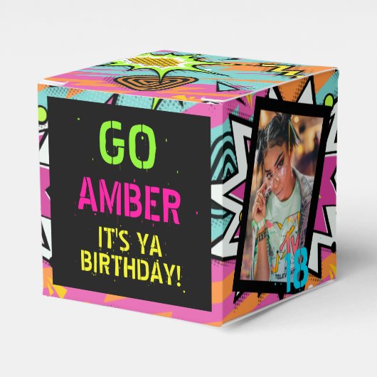 Funky Retro 90s Hip Hop Verjaardagsfeestfoto Bedankdoosjes (Voorkant Zijde)