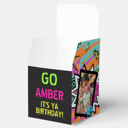 Funky Retro 90s Hip Hop Verjaardagsfeestfoto Bedankdoosjes (Geopend)