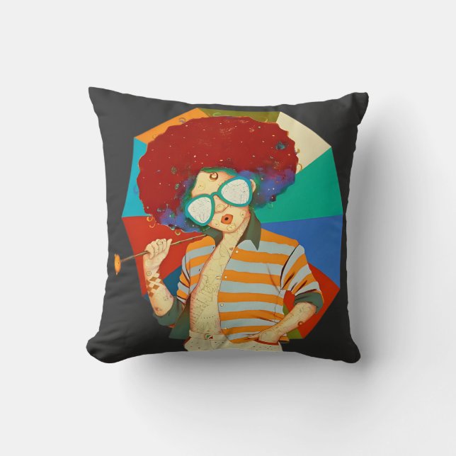 Funky Retro Afro Schilderen Art T-shirts Kussen (Voorkant)