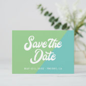 Funky Retro Aqua Blue Green Wedding Save the Date (Staand voorkant)