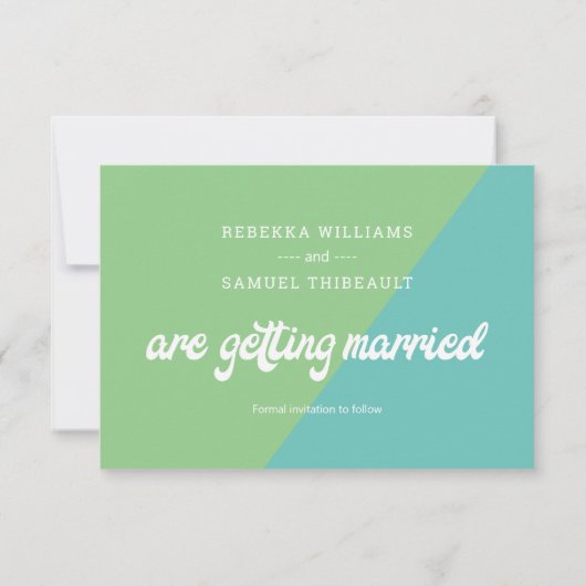 Funky Retro Aqua Blue Green Wedding Save the Date (Achterkant)