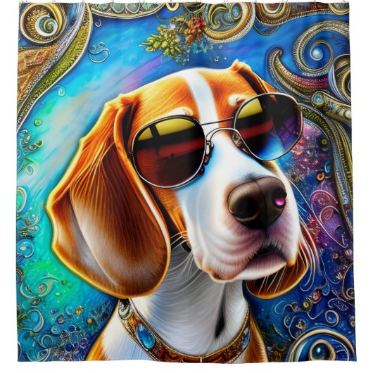 Funky Retro Beagle Douchegordijn (Voorkant)