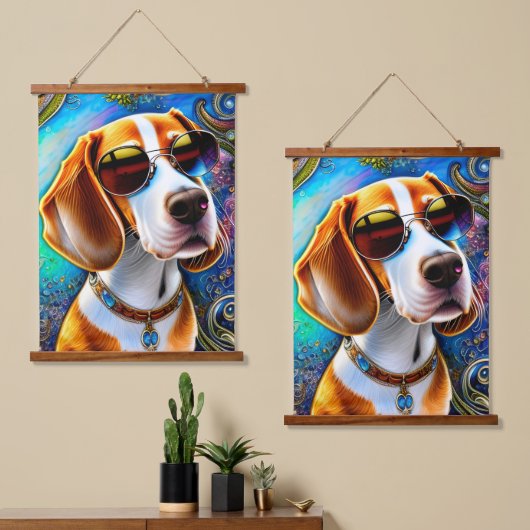 Funky Retro Beagle Hangend Wandkleed (Asymmetrisch)