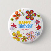 Funky Retro Big Flowers Custom Birthday Button Pin (Voorkant)