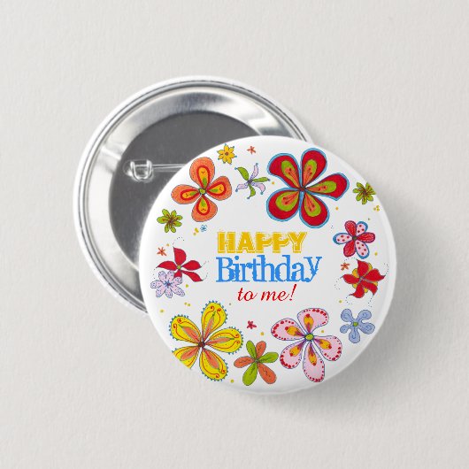 Funky Retro Big Flowers Custom Birthday Button Pin (Voorkant /achterkant)
