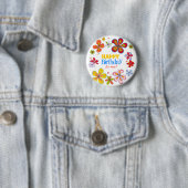 Funky Retro Big Flowers Custom Birthday Button Pin (In situ)