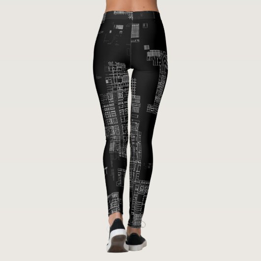 Funky Retro Black White Computer Circuit Board Leggings (Achterkant)