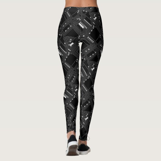 Funky Retro Black White Computer Circuit Board Leggings (Achterkant)